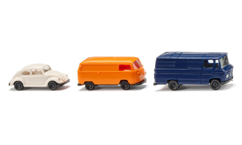 Набор из трех моделей :Одна легковая машина VOLKSWAGEN Beetle и два фургона VOLKSWAGEN T2 и Mercedes-Benz L 406 (1967)