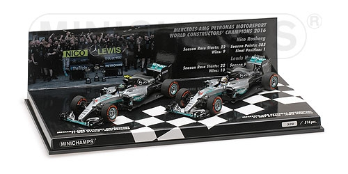 2-CAR SET - MERCEDES AMG PETRONAS F1 TEAM W07 HYBRID - CONSTRUCTOR WORLD CHAMPION - 2016