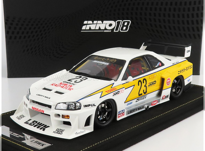 NISSAN Skyline Gt-r (r34) N23 Lbwk Super Silhouette Hoshino Retro Livery (2007), White Yellow