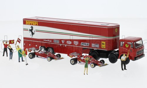 FIAT 691 T Truck Car Transporter Assistance With 6x Figures + 2x F1 Ferrari 312t2 №11 World Champion Niki Lauda + №12 Carlos Reutemann Season (1977), Red