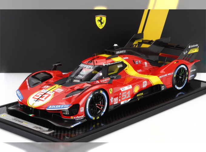 FERRARI 499p 3.0l Turbo V6 Team Ferrari Af Corse №51 Winner 24h Le Mans (2023) Alessandro Pier Guidi - James Calado - Antonio Giovinazzi - Con Vetrina - With Showcase, Red Yellow Black