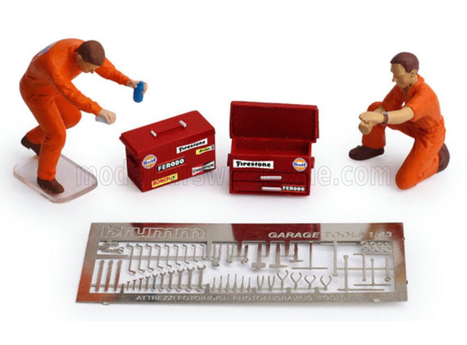Фигурки команда JWA 24 часа Ле-Мана 1970, два механика + гаражные инструменты