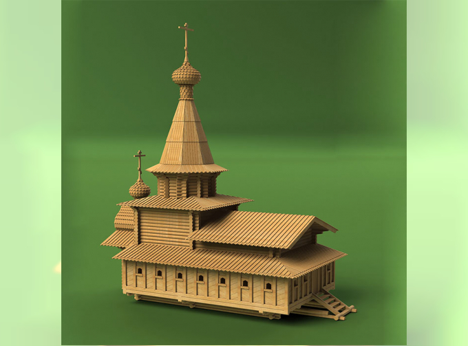 Сборная модель Спасская церковь, г. Зашиверск, Якутия, XVII век
