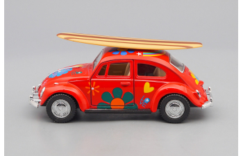 VOLKSWAGEN Classical Beetle Peace and Love Surfboard (1967), red