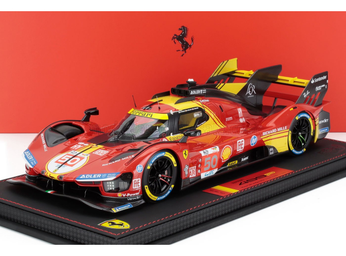 FERRARI 499p 3.0l Turbo V6 Team Ferrari Af Corse №50 Winner 24h Le Mans (2024) Antonio Fuoco - Miguel Molina - Nicklas Nielsen - Con Vetrina - With Showcase, Red Yellow Black