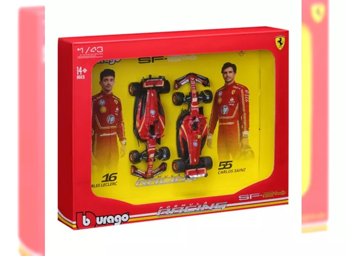 FERRARI Set F1 2x Sf-24 Team Scuderia Ferrari №16 Season (2024) Charles Leclerc + №55 Carlos Sainz, Red Black