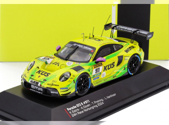PORSCHE 911 992 Gt3 R Team Manthey Grello №911 2nd 24h Nurburgring (2024) Kevin Estre - Ayhancan Guven - Thomas Preining - Laurens Vanthoor, Yellow Green