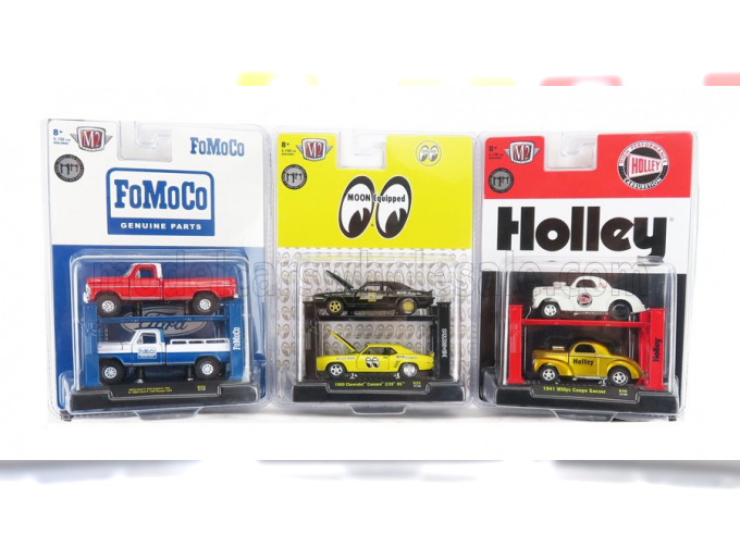 FORD Set Assortment 6 Pieces - F-250 Pick-up (1972) - F-100 Pick-up (1969) - 2x Willys Coupe Gasser - 2x Camaro Z/28 Coupe Rs (1969), Various