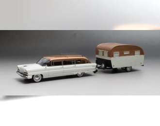 LINCOLN Pioneer Station Wagon with Travel Trailer 1956 White/Copper