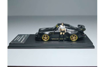 PORSCHE RWB 930 3.8 Type Wing with figure, matte black with gold rims