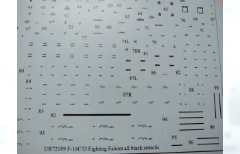 Декаль F-16C/D Fighting Falcon, с тех. надписями, чёрная версия, FFA (удаляемая лаковая подложка)