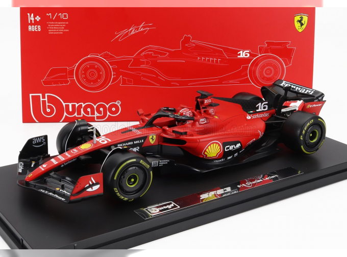 FERRARI F1 Sf-23 Team Scuderia Ferrari N16 Season (2023) Charles Leclerc - Con Vetrina - With Showcase - Exclusive Carmodel, Red Black