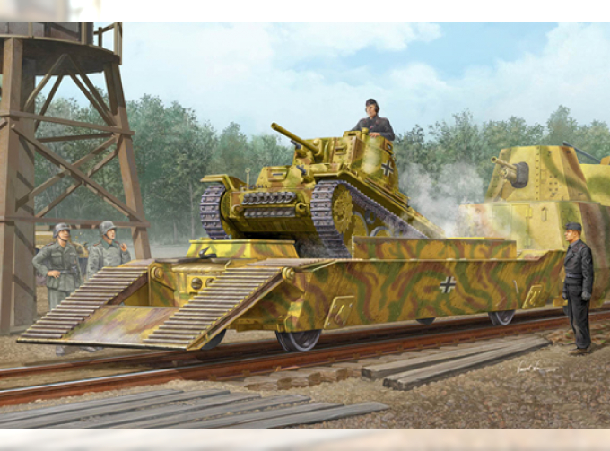Сборная модель Немецкая ЖД платформа с танком Pz.Kpfw.38(t)