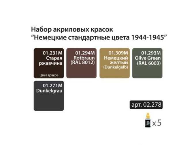 Мини-набор акриловых красок Jim Scale "Немецкие стандартные цвета 1944-1945"