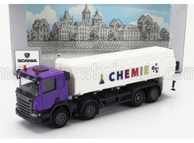 SCANIA P124.860 Tanker Truck Chemie 3-assi (1988), White Purple