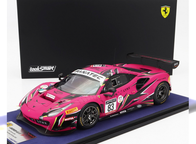 FERRARI 488 Gt3 Evo 3.9l Turbo V8 Team Iron Dames №83 Winner Gold Cup Class 24h Spa (2022) Sarah Bovy - Rahel Frey - Michelle Gatting - Doriane Pin - Con Vetrina - With Showcase, Fucsia Black