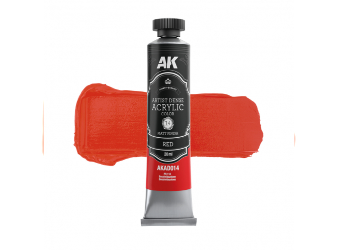 Краска акриловая ARTISTIC DENSE в тюбике - Красный / RED – ARTISTIC DENSE ACRYLIC COLOR, 20мл