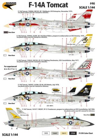 Декаль F-14A Tomcat, 5 marking options: VF-1, VF-142, VF-211, VF-21, VF-84.