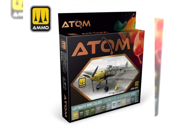 Набор акриловых красок ATOM Цвета люфтваффе времен Второй мировой войны / ATOM Luftwaffe WWII Colors Set (12 цветов)