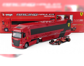 IVECO FIAT Set Truck S-way 570 Truck Car Transporter With F1 Sf-23 №16 Season (2023) Charles Leclerc, Red Black