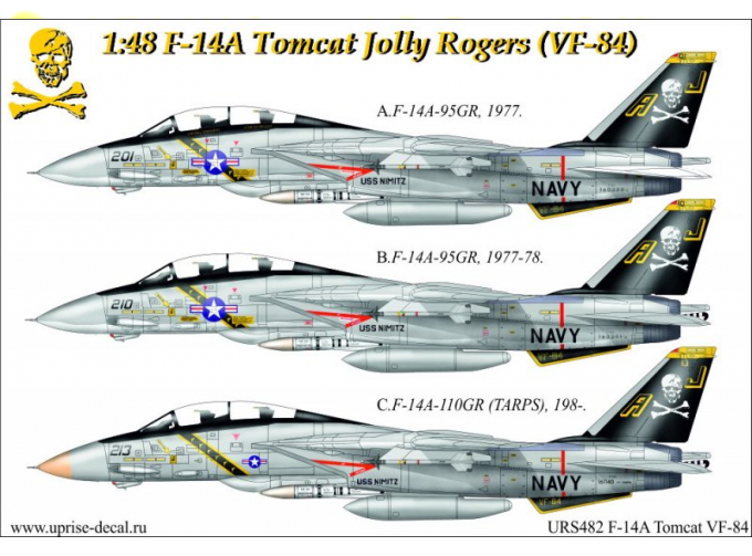 Декаль для F-14A Tomcat VF-84 Jolly Rogers, с тех. надписями