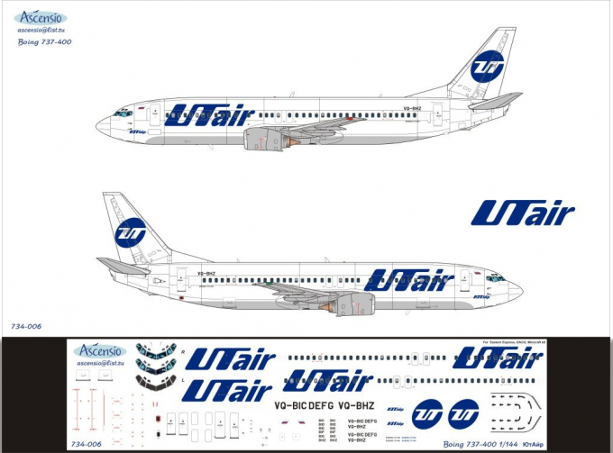 Декаль на самолет боенг 737-400 (ЮтАйр)