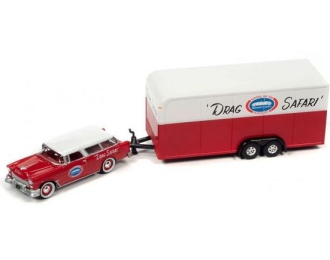 CHEVROLET Nomad with Enclosed Trailer (Race Safety) (1955), Red & White