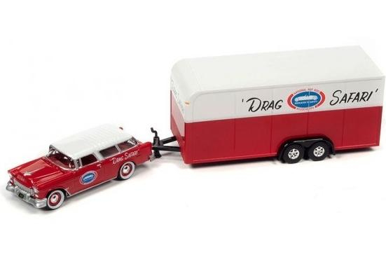 CHEVROLET Nomad with Enclosed Trailer (Race Safety) (1955), Red & White