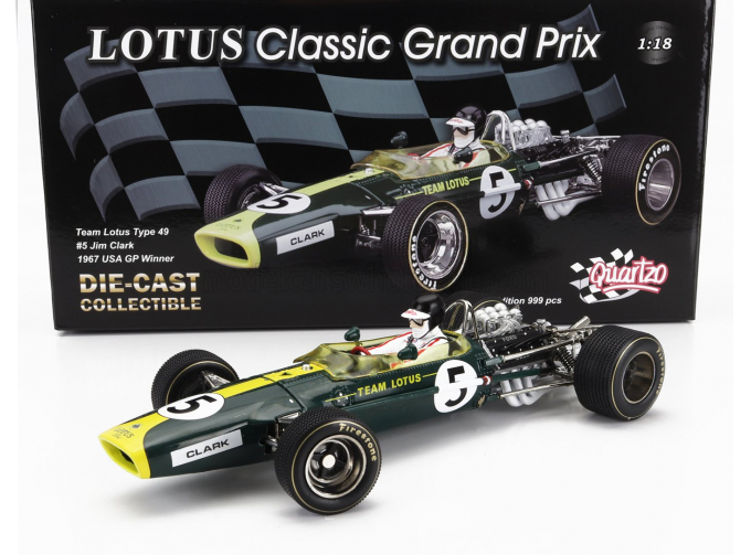 LOTUS F1 49 Team Lotus №5 Winner Usa Gp (1967) Jim Clark, Green Yellow