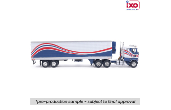 FORD CL 9000 with Vintage Trailer (1976), blue/red/white