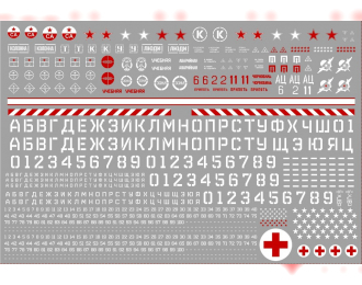 Набор декалей Надписи, символика, дублирующие номера для военных грузовиков, 210 х 148, тип 2