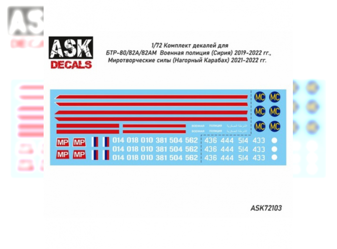Декаль на БТР-80/82 Военная полиция (Сирия) / Миротворческие силы (Нагорный Карабах)