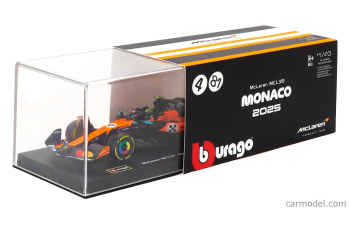 McLAREN F1 Mcl39 Team Mclaren №4 World Champion Winner Monaco Gp (2025) Lando Norris - With Pilot And Showcase, Orange Black