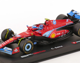 FERRARI F1 Sf-24 Team Scuderia Ferrari №55 5th Miami Gp (2024) Carlos Sainz - With Pilot And Showcase, Red Black Light Blue