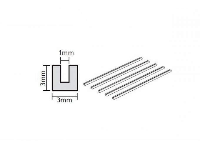 Прозрачный пластиковый профиль U-образной формы 3 мм, длина 40 см, (5шт)