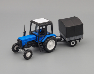 Трактор МТЗ-82 с прицепом Фермер с тентом, синий / черный / серый