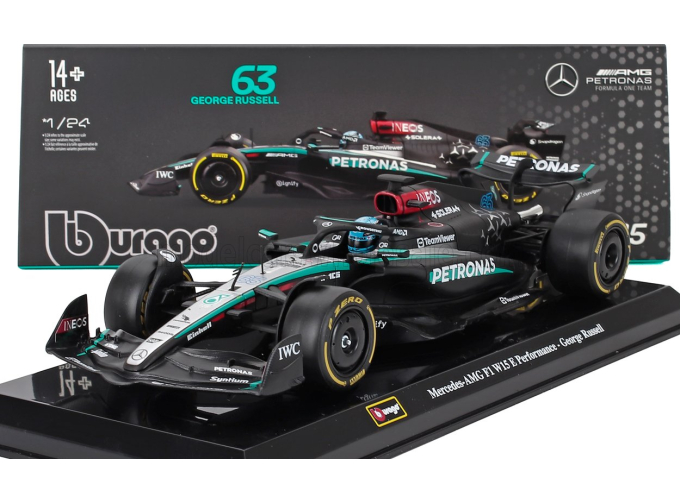MERCEDES-BENZ GP F1 W15 Eq Performance Team Amg Petronas Motorsport №63 Season (2024) George Russell - With Pilot And Showcase, Black Silver Green