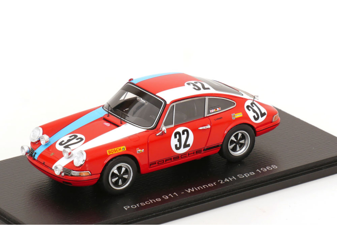 PORSCHE 911l Coupe №32 Winner 24h Spa (1968) Helmut Kelleners - Willi Kaushen - Erwin Kremer, Red White Blue