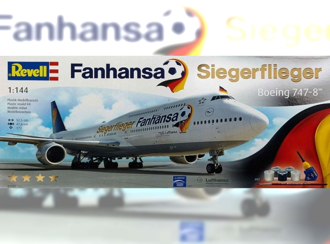 Сборная модель Пассажирский самолет Boeing 747-8 Fanhansa Siegerflieger (Подарочный набор)