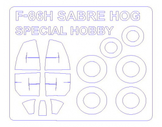 Набор масок окрасочных для остекления модели F-86H Sabre Hog + маски на диски и колеса
