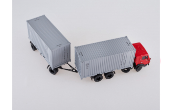 Камский грузовик 53212 контейнеровоз с прицепом ГБК-8350, красный / серый