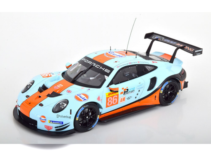 PORSCHE 911 991 Rsr 4.0l Team Gulf Racing N 86 Wec Lmgte Sebring 2019 Michael Wainwright - Ben Barker - Thomas Preining, Light Blue Orange Black