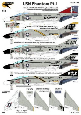 Декаль Phantom Collection Pt.I - F-4B/G/N, 5 marking option: VMFA-531,VF-84 x 2, VF-143, VF-213. No stencils and Insignia
