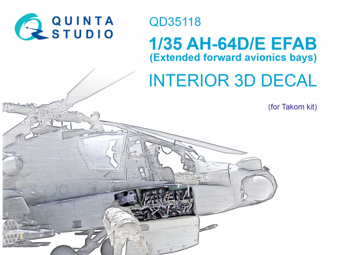 3D Декаль интерьера кабины AH-64D Расширенные передние отсеки авионики (Takom)