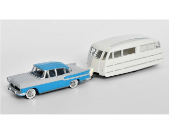 SIMCA Vedette Chambord + Henon Caravan Roulotte (1958), blue / grey