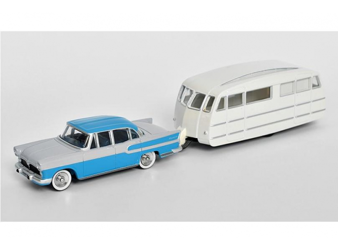 SIMCA Vedette Chambord + Henon Caravan Roulotte (1958), blue / grey