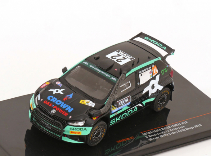 SKODA Fabia Rally2 Evo Team Tokspot Wrt N 22 Rally Safari Kenya (2024) (snorkel) Gus Greensmith - Jonas Andersson, Black Green