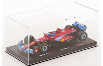 FERRARI F1 Sf-24 Team Scuderia Ferrari №55 5th Miami Gp (2024) Carlos Sainz - With Pilot And Showcase, Red Black Light Blue