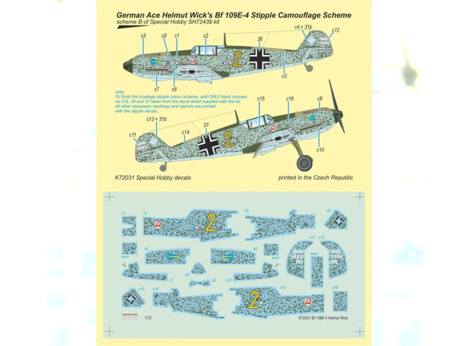 Декаль Bf 109E-4 German Ace H. Wick