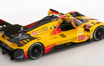 FERRARI 499p 3.0l Turbo V6 Team Af Corse №83 24h Le Mans (2024) Robert Kubica - Robert Shwartzman - Yifei Ye - Con Vetrina - With Showcase, Yellow Red